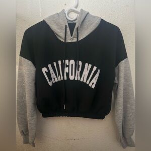 SHEIN Black and Gray Cropped California Hoodie